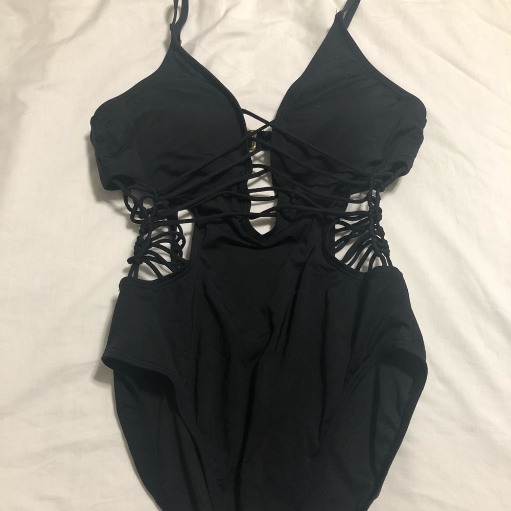 Sexy Black Strappy One Piece Swimsuit